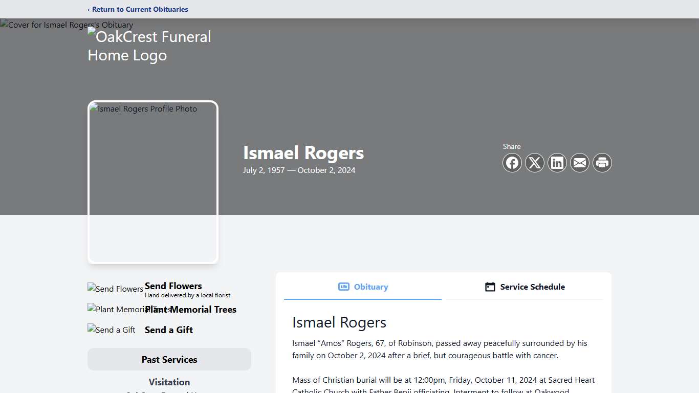 Ismael Rogers Obituary October 2, 2024 - OakCrest Funeral Home